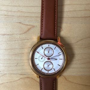 Brown leather and gold tone Fossil watch